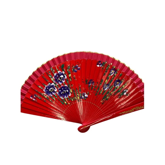 CL GIFT Floral Vintage Spanish Folding Fan Doubled-Side Flower Wood Fan for Wedding Party Decor/Dancing Hand Fan (Red)