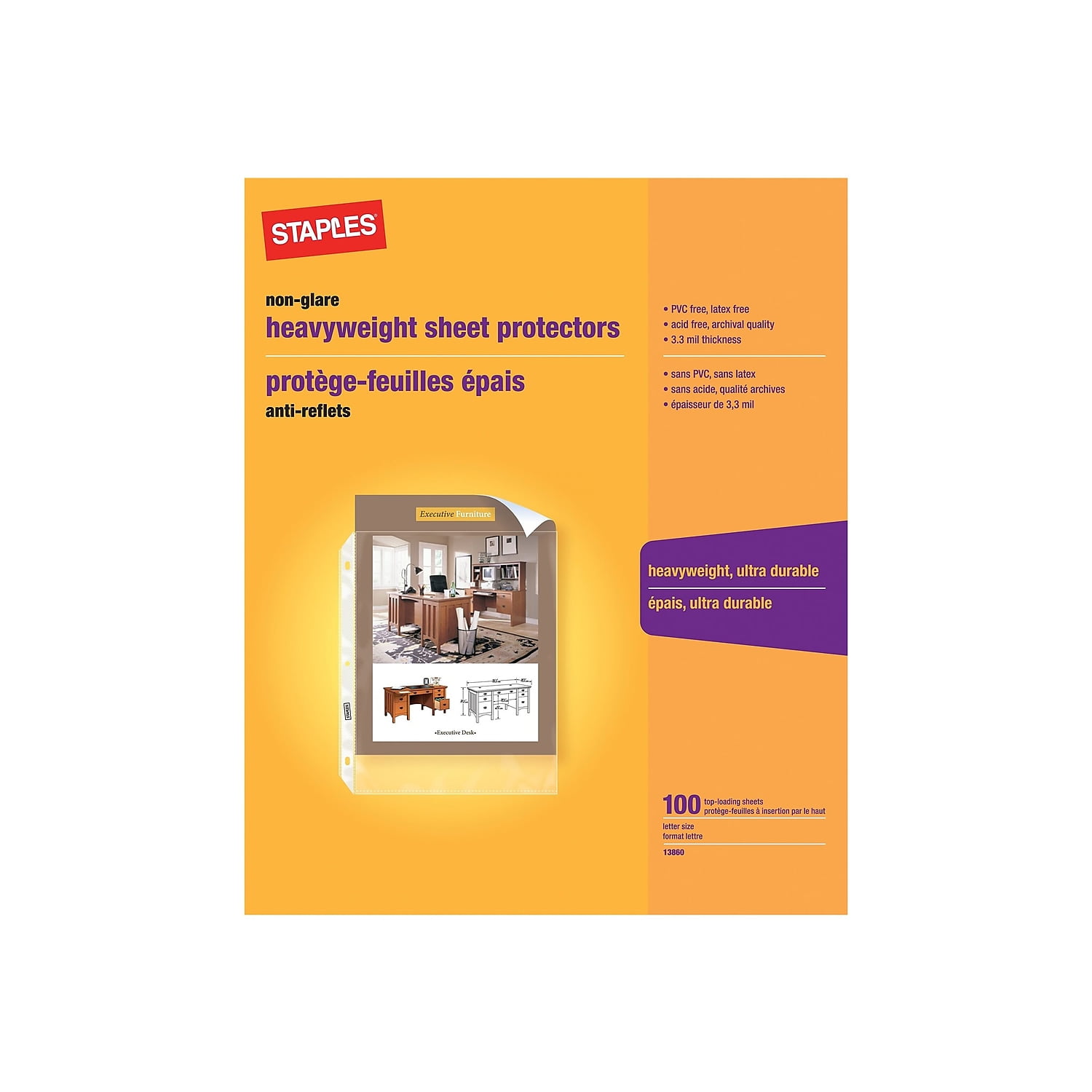 Staples Heavy Weight Sheet Protectors 8.5' x 11' (US letter) Clear 100/BX 13860-CC