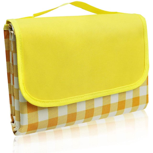 Manta de picnic impermeable 200x200 cm, estera de playa plegable portátil para acampar en el parque (amarillo) Feliz Sencillez