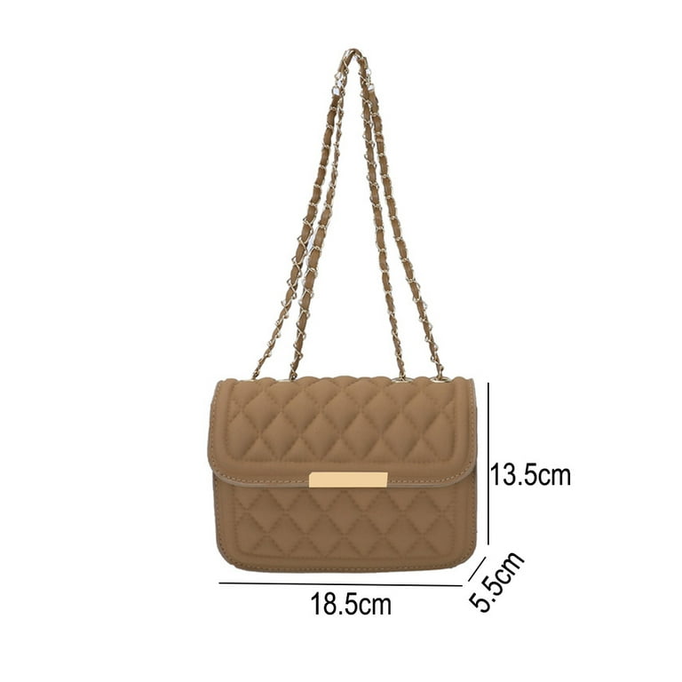 Women Quilted Purse Lattice Clutch Small Crossbody Shoulder Bag with Chain  Strap Leather,Coffee，G168596