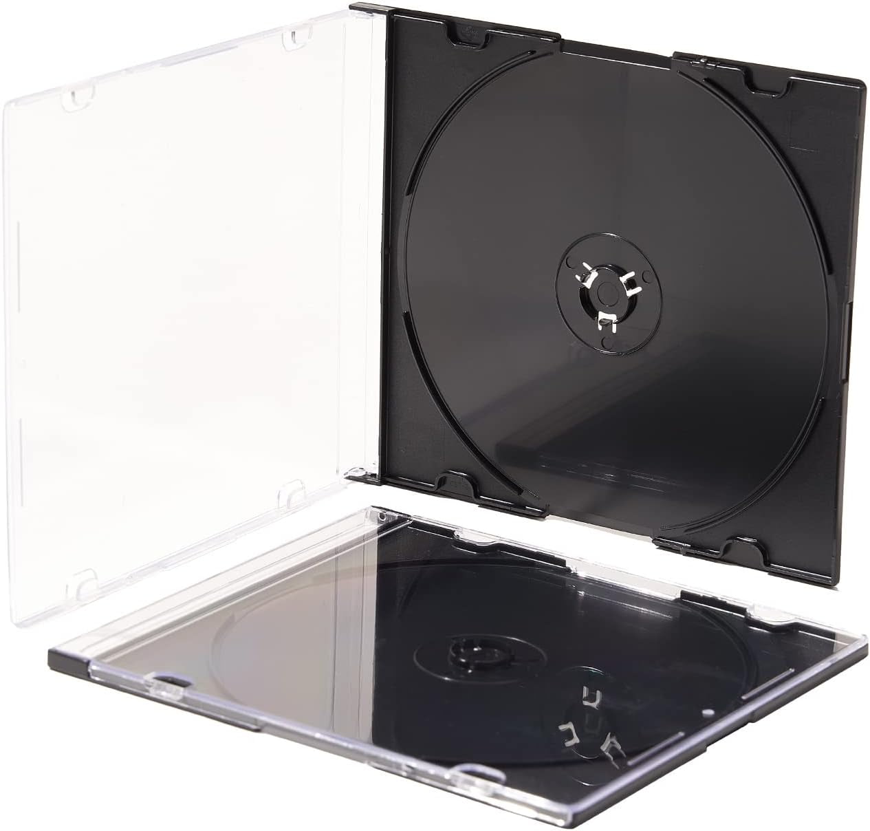 Maxtek Ultra Thin 5.2mm Slim Clear CD Jewel Case with Built In Black Tray, 100 Pack.