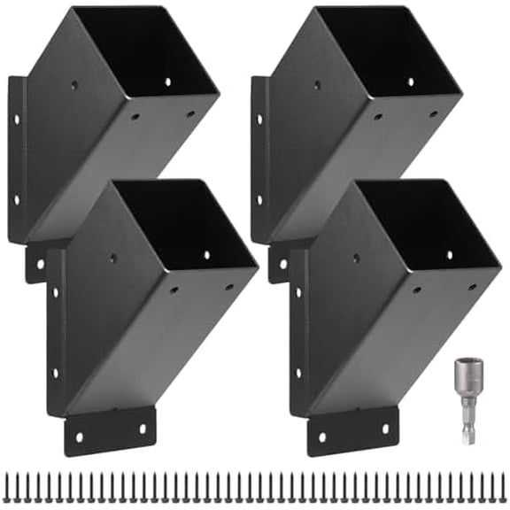 4 Pcs Pergola Brackets, 4x4 (Actual 3.6‘’x3.6‘’) 45-Degree Angle Brackets, Outdoor Corner Support Brackets1, Heavy Duty Corner Connectors, Ideal for Deer Stands, Treehouses, Pergolas, Swing Set