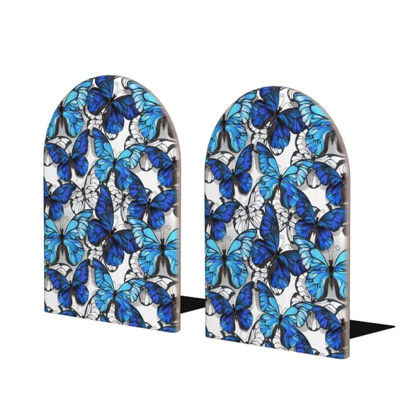 Hirioo Blue and White Butterflies for Bookends Decorative Bookends for Shelves for Home or Office, Non-Slip Base