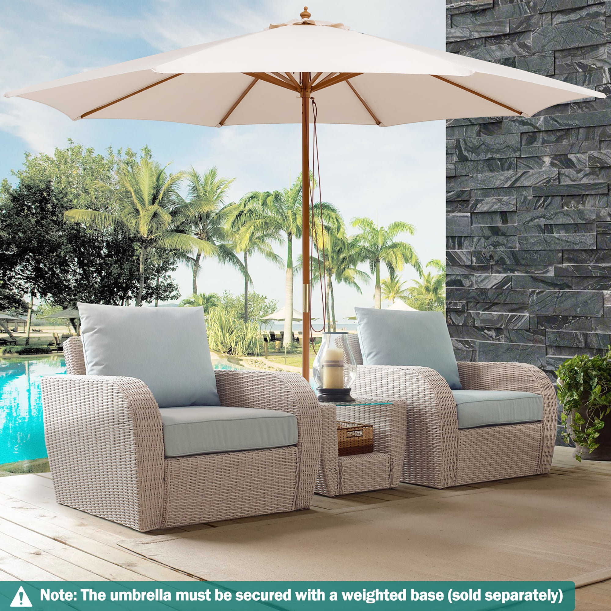 Gymax 10FT Patio Umbrella Table Market Umbrella w/ 8 Bamboo Ribs Pulley Lift & Ventilation Hole