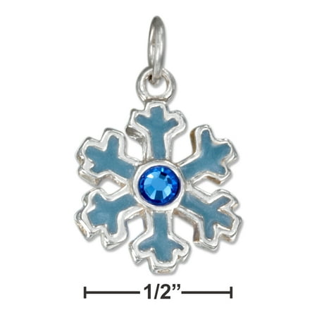 Enamel Snowflake Charm - STERLING SILVER ENAMEL BLUE SNOWFLAKE CHARM WITH BLUE CRYSTAL
