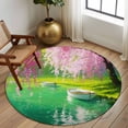 thumbnail image 2 of Round Area Rug 8 Ft, Pink Flower Tree Washable Non-Slip Circle Carpet for Living Room/Bedroom, Spring Lake Boat Country Natural Scenery Collection Low-Profile Large Area Rugs for Indoor, 2 of 8