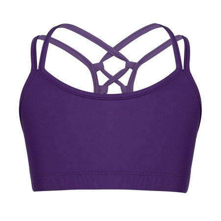 LiiYii Kids Girls Sports Bra Spaghetti Straps Activewear Vest Crisscross Back Ballet Dancing Tank Tops Purple 12