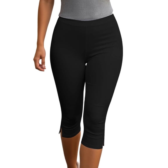 XIAOCHA Women's Side Split Capri Leggings Solid Stretchy Slim Pants Gym Daily Wear Trousers