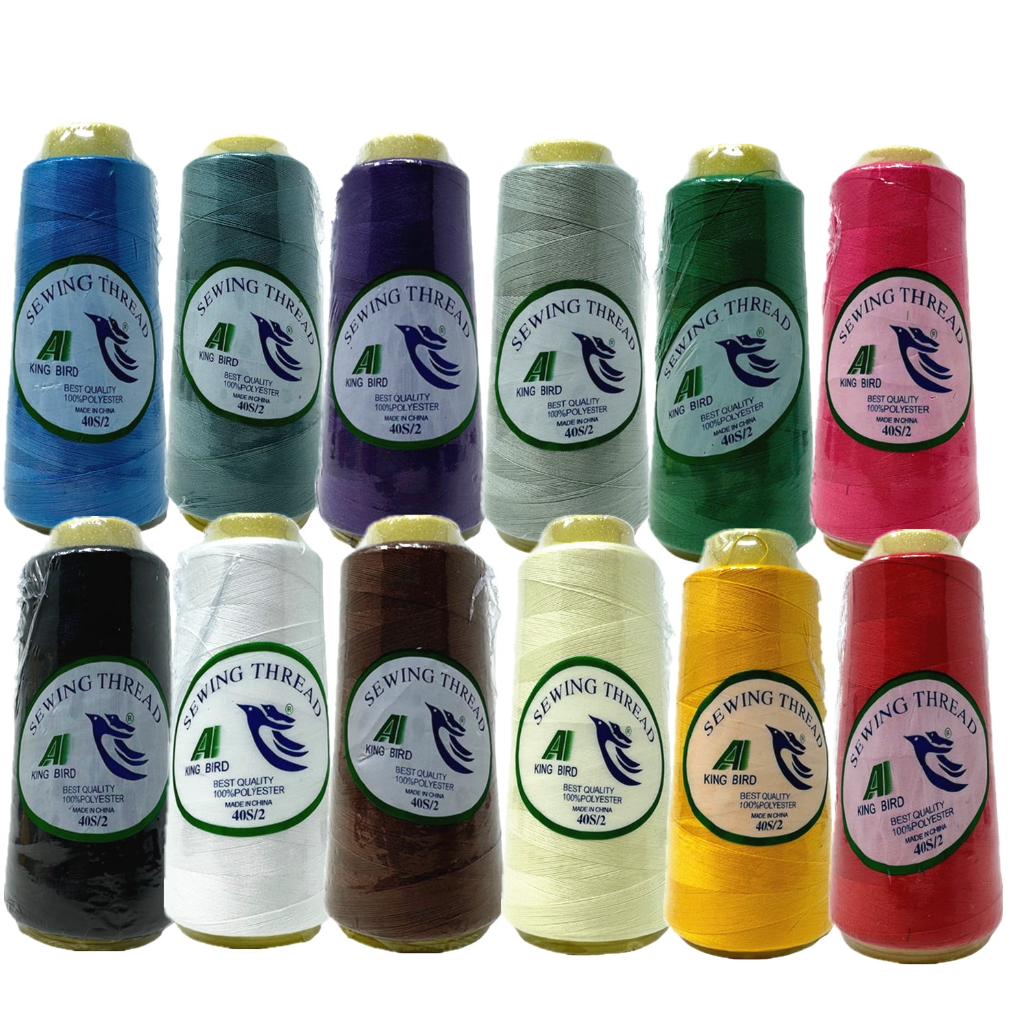 12 Big Spools Sewing Thread Polyester Multicolor 2500 Yards Each Spool