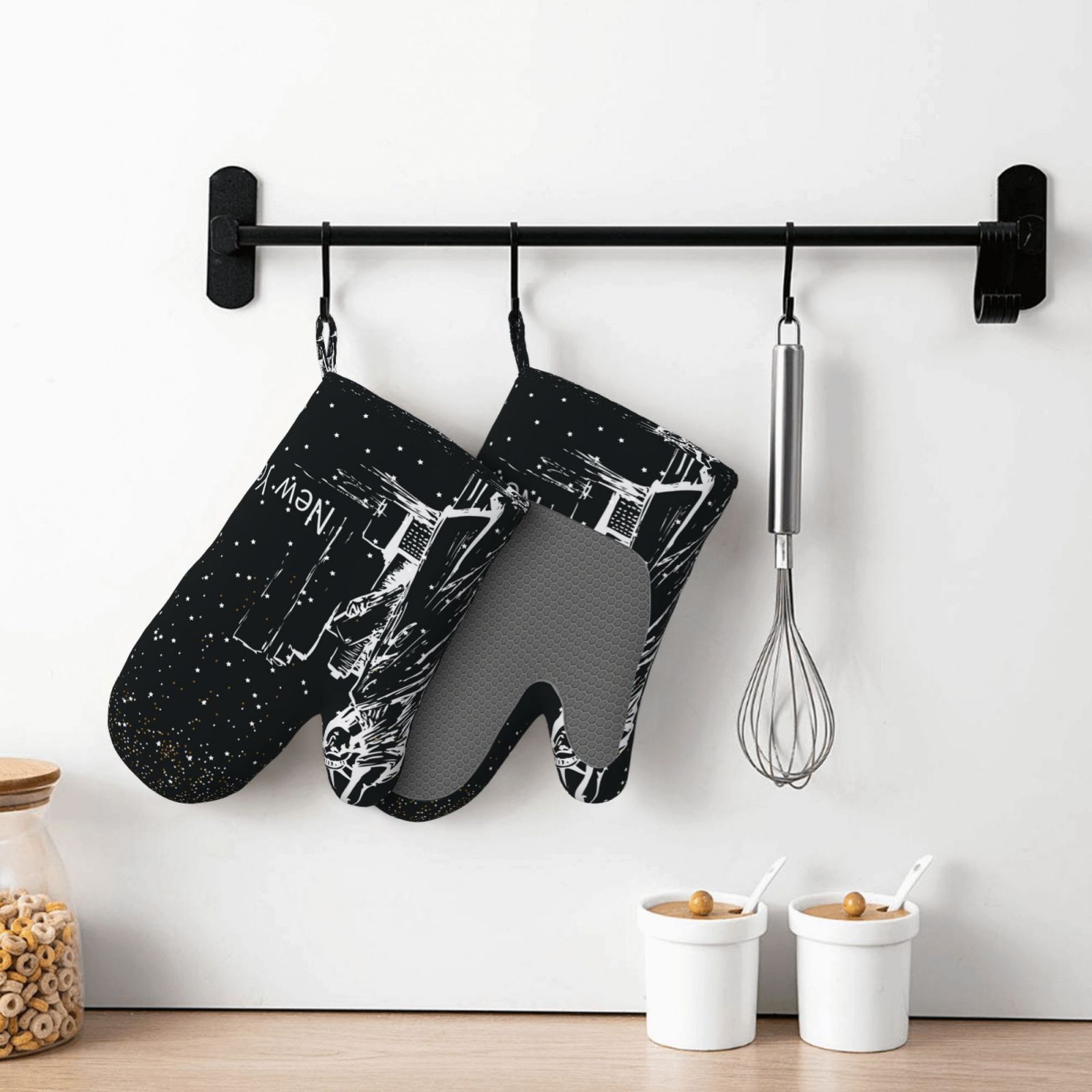 Hirioo New York City1 for Silicone Oven Mitts for BBQ, Baking, Cooking, Set of 2, Heat Resistant 260℃, Non-Slip Kitchen Essentials