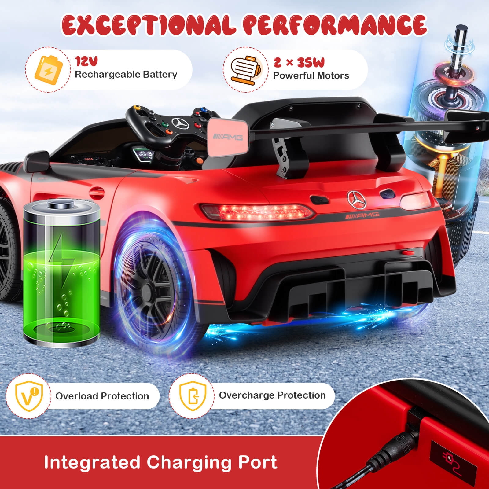 Costway Ride on Car Licensed Mercedes-AMG GT3 Kids Car with Remote Control 3 Speeds Red