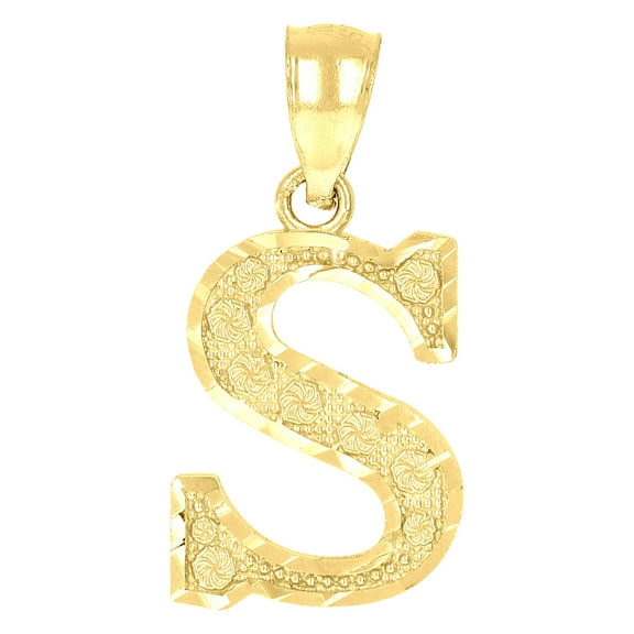 10k Yellow Gold Unisex Initial S Alphabet Charm Pendant for Men Women