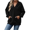 thumbnail image 4 of Xdegoge Women's V Neck Hoodie Pullover Sweatshirts Long Sleeve Casual Hooded Tops with Pocket Fall Winter Loose Fit Comfy Trendy Athletic Clothes, 4 of 9