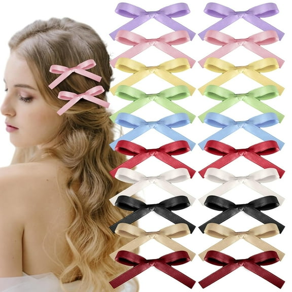 20PCS Small Ribbon Bow Hair Clips for Thick Thin Hair, Cute Alligator Hair Clips Barrettes Toddler Kids Bows for Birthday Valentine's Day Gifts