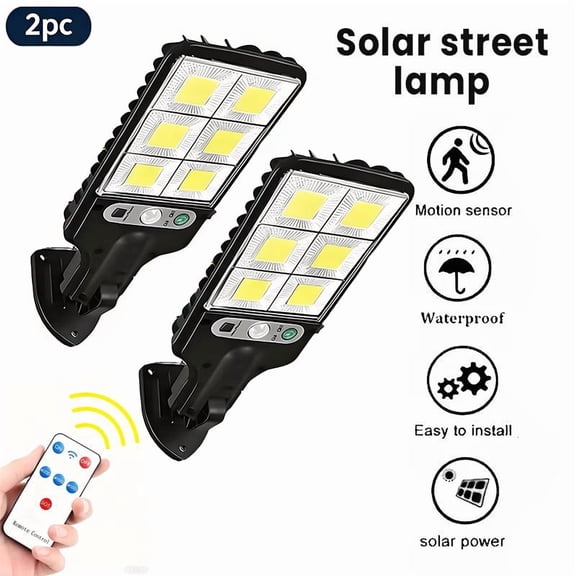 YLY Solar Street Light 2 Pack, LED Solar Outdoor Light with Motion Sensor Remote Control Waterproof Solar Security Light for Garden Yard Patio