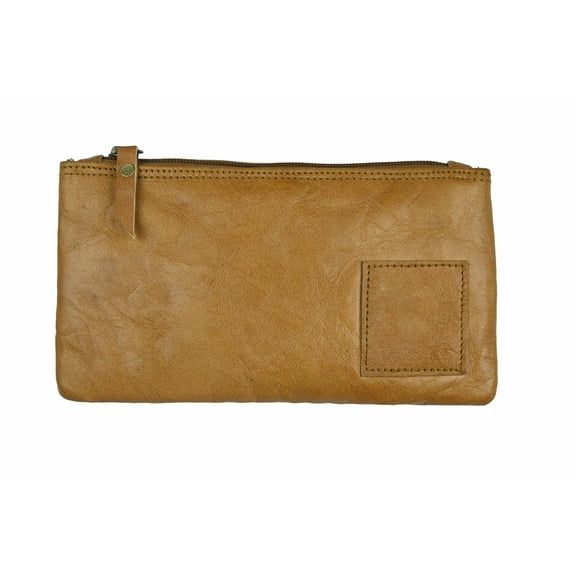 AGWANI HANDICRAFT Multipurpose Zipper Leather Cosmetic Pouch Makeup Bag with Vintage, Brown, 1 Piece