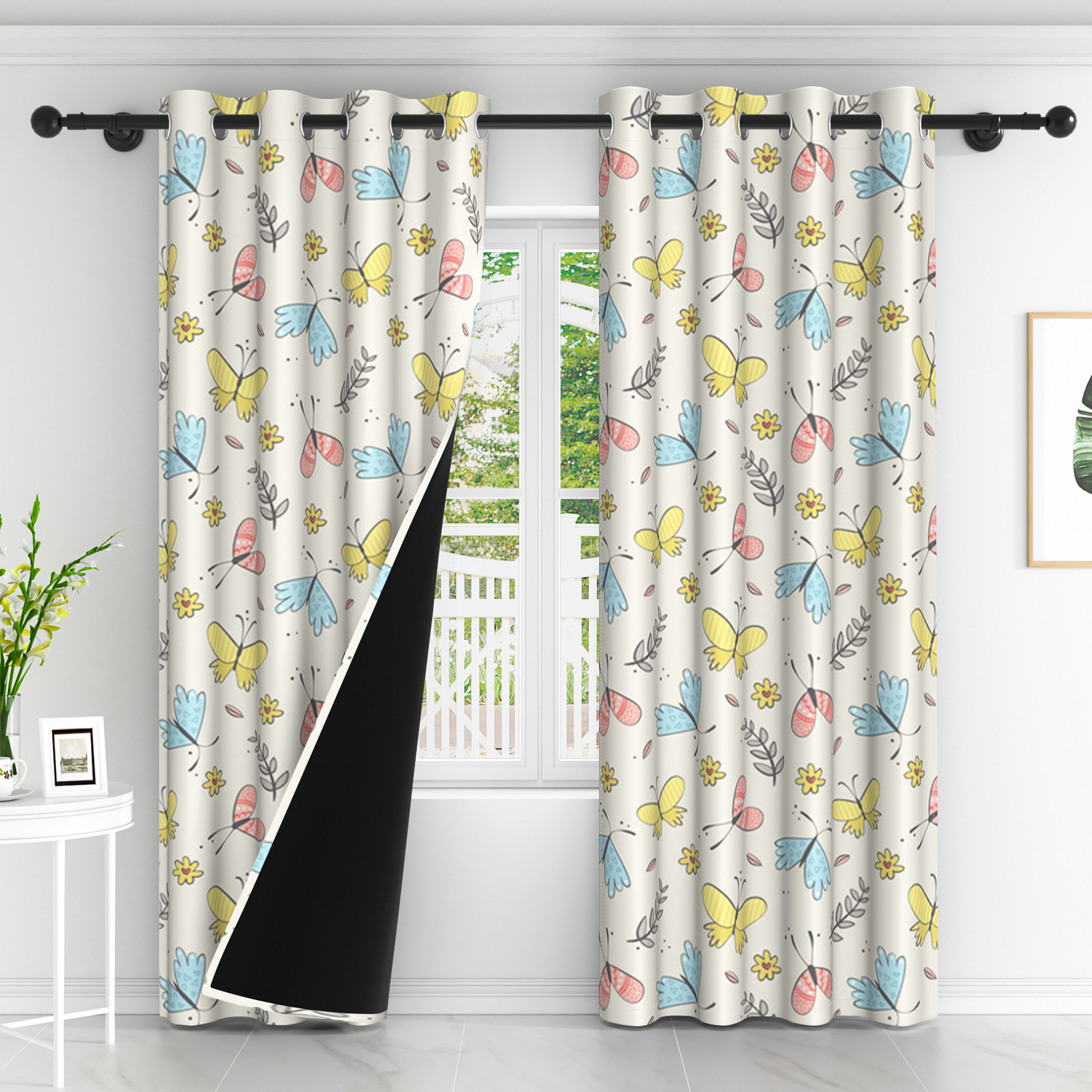 Lfeey Blackout Curtains for Girl Bedroom, Cute and Funny Butterfly Print, Metal Grommets, 52x63 Inches, 2 Piece Set