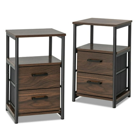 Resenkos Nightstand, Night Stand,Bedside Table Set of 2 with Removable Fabric Drawers and Metal Frame-Walnut