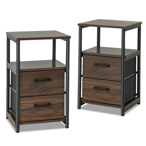 Resenkos Nightstand, Night Stand,Bedside Table Set of 2 with Removable Fabric Drawers and Metal Frame-Walnut