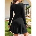 thumbnail image 5 of Fancyglim Women Sweater Dresses Casual Long Sleeve Crew Neck Fall Winter Ruffle Flowy Dress Black XL, 5 of 6
