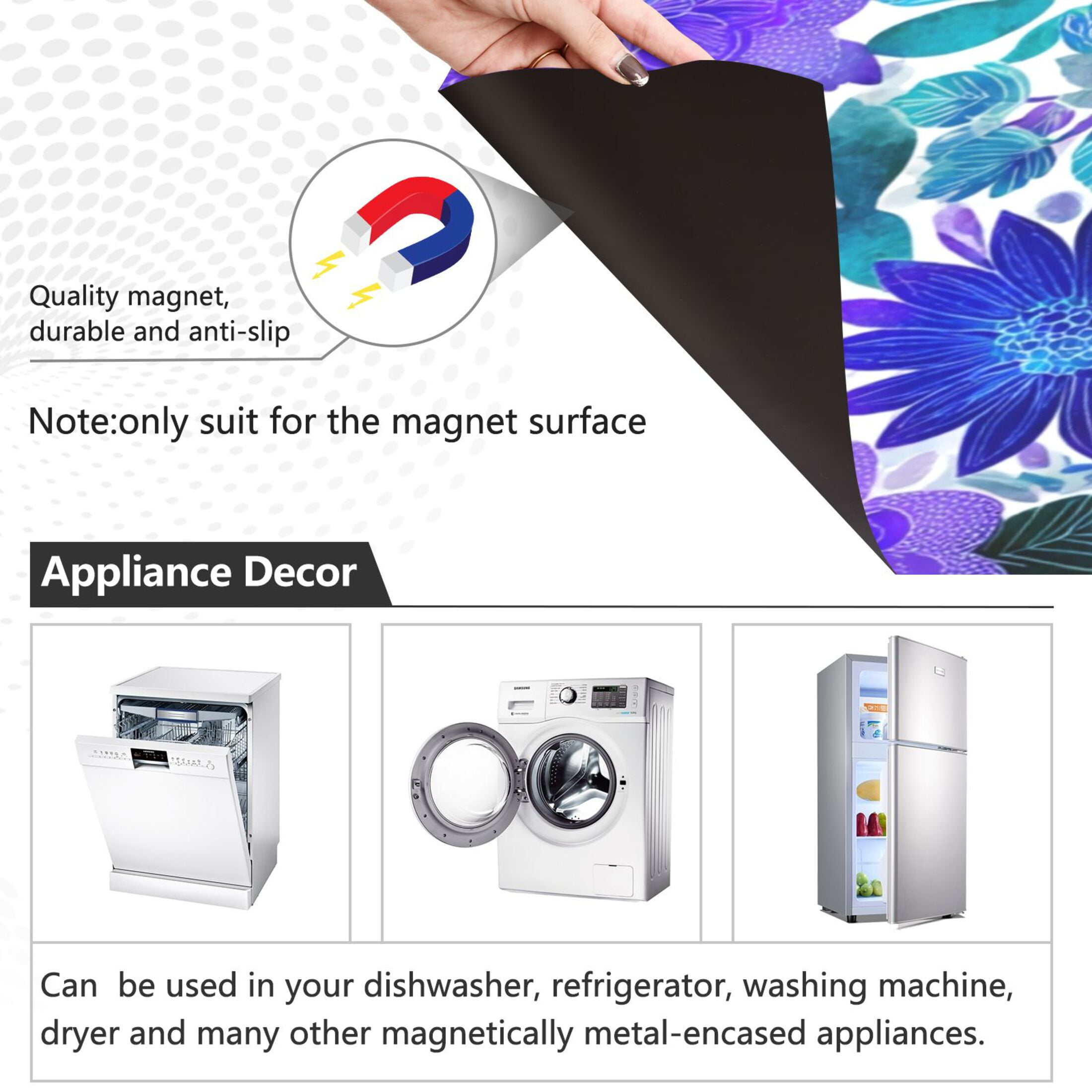 Dishwasher Magnetic Sticker 23x26 Inch Refrigerator Magnetic Sticker Washing Machine Magnetic Sticker Kitchen Panel Magnetic Sticker Home Decor Blue Watercolor Leaves