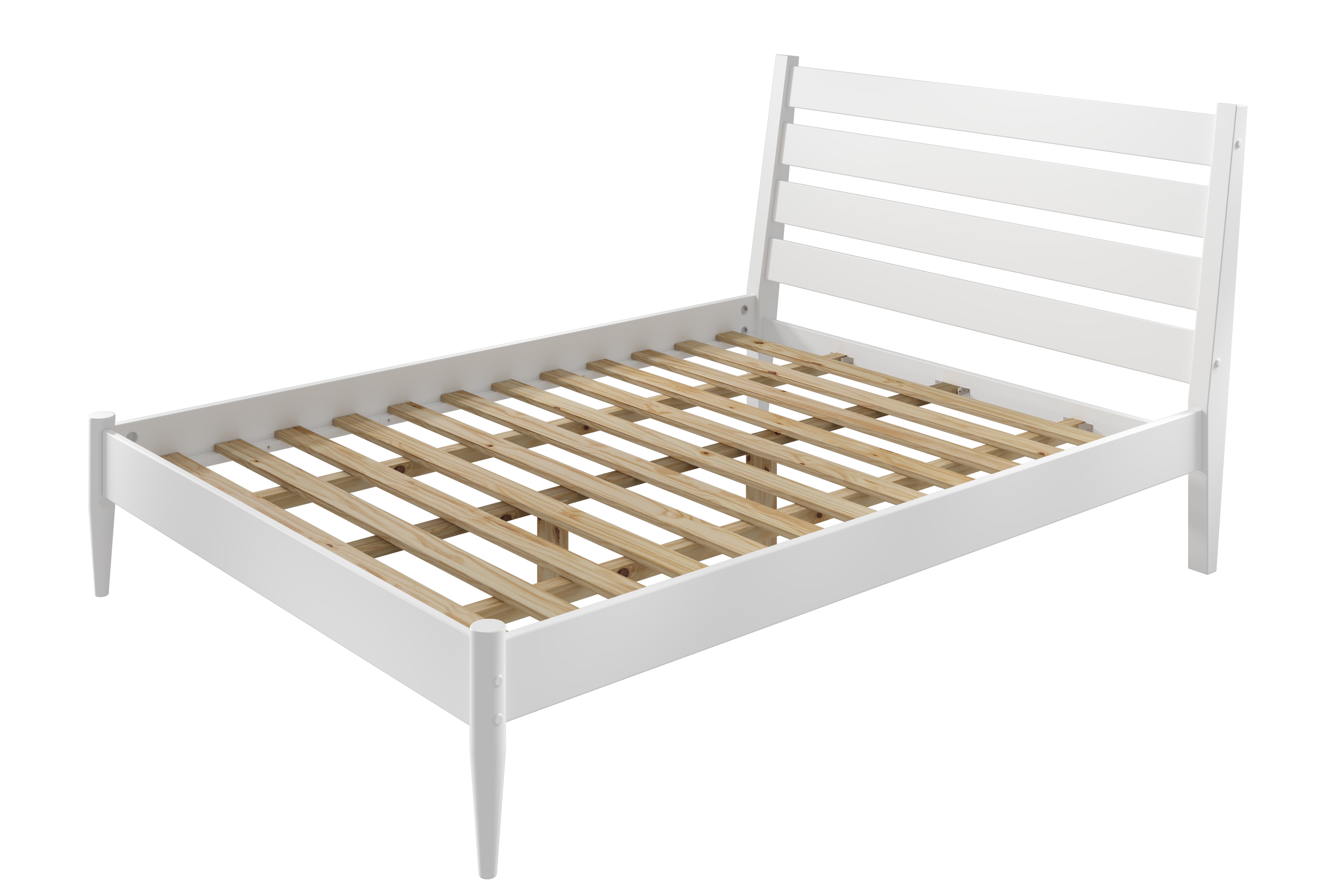 Camaflexi Mid Century Platform Bed Queen Size Solid Wood Bed Frame, White 100% Solid Wood