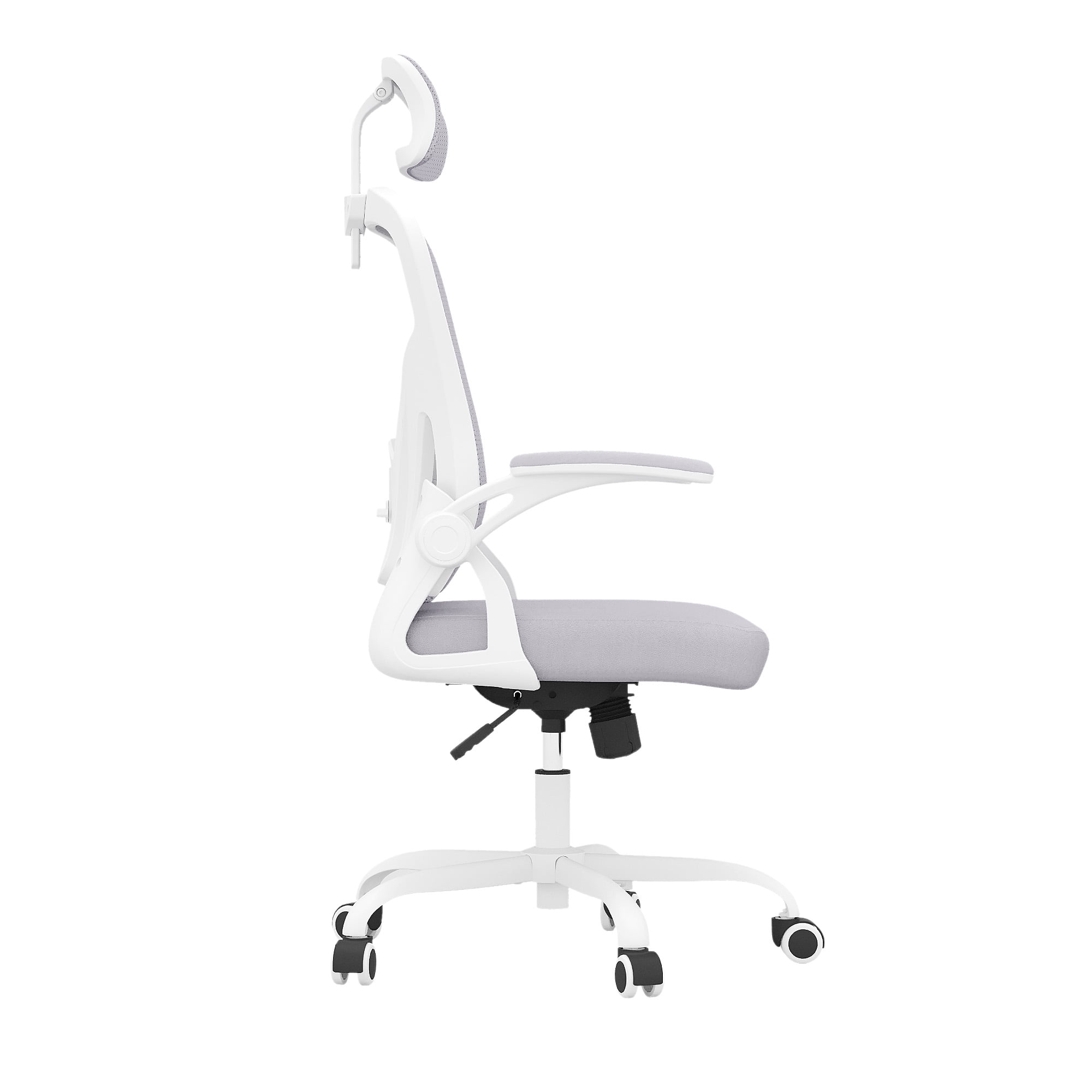 MAYEERTY Ergonomic Home Office Chair with Headrest, Flip-Up Armrests, Adjustable Lumbar Support, White-Gray