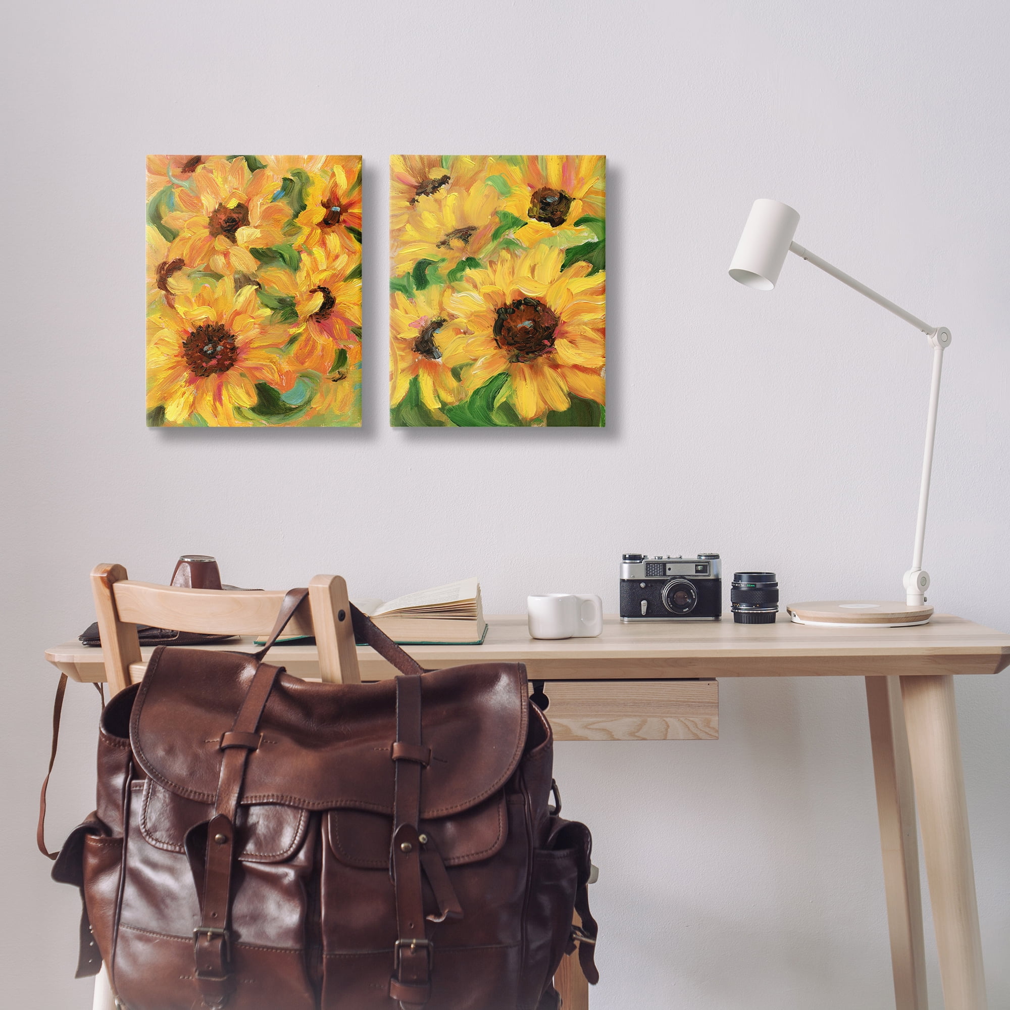 Stupell Industries Abstract Large Sunflower Blooms Plants & Flowers Painting Wrapped Canvas Art Print Wall Art, 16 x 20, Set of 2