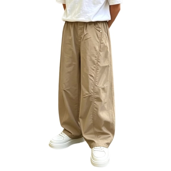 Coerni Cargo Pants for Boys Elastic Waist Baggy Casual Khaki Wide Leg Pants Neutral Minimal Youth Versatile Casual Preppy Pants
