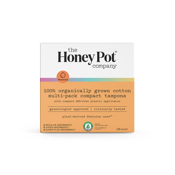 The Honey Pot Company, Organic Cotton Multi-Pack Compact Tampons, 18 ct.