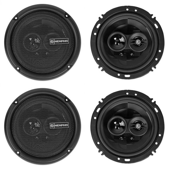 (4) Memphis Audio PRX603 6.5" 100w 3-Way Car Speakers w/PEI Dome Pivot Tweeters