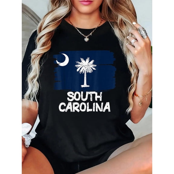 Cool South Carolina Flag T-Shirt Women's Men's Graphic Tee Casual Tops