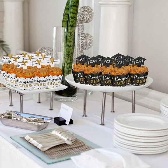 Soimiss 3Sets Graduation Cake Decoration Kit Assorted Color Cupcake Wrappers and Toppers