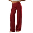 thumbnail image 3 of Women's Soft Polyester Straight Leg Loose Pants, Elastic Waist Tummy Control Casual Trousers with Pockets, Solid Color Relaxed Fit Pull On Bottoms, for Everyday Wear, Work,, 3 of 7