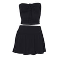 thumbnail image 5 of GILIGEGE Summer Sets Women 2 Piece Outfits Women's Two Piece Sets Sleeveless Straplessk Summer Clothes Solid Color Slim Fit Tops and Shorts Set Skirt Set Bandeau Strapless Top Elastic Short Skorts, 5 of 5