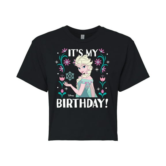 Disney Frozen - Elsa It's My Birthday - Juniors Cropped Cotton Blend T-Shirt