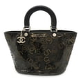 thumbnail image 1 of Pre-Owned CHANEL No. 5 Coco Mark Perforated Handbag Tote Bag Enamel Patent Leather Black, 1 of 10
