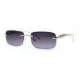 thumbnail image 1 of Cougar Jewel Rimless Narrow Rectangular Luxury Pimp Sunglasses Silver Smoke, 1 of 4