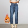 thumbnail image 4 of Rotm Fleece-Lined Jeans Women's Fleece Lined Jeans Women Straight Leg Winter Fleece Lined Pants High Waist Lined Jeans Heated Wide Leg Jeans Blue,L, 4 of 7