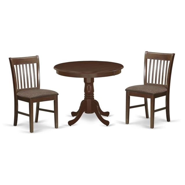 Pemberly Row Ensemble de Salle à Manger Antique 3 Pcs avec Siège en Tissu de Lin Acajou