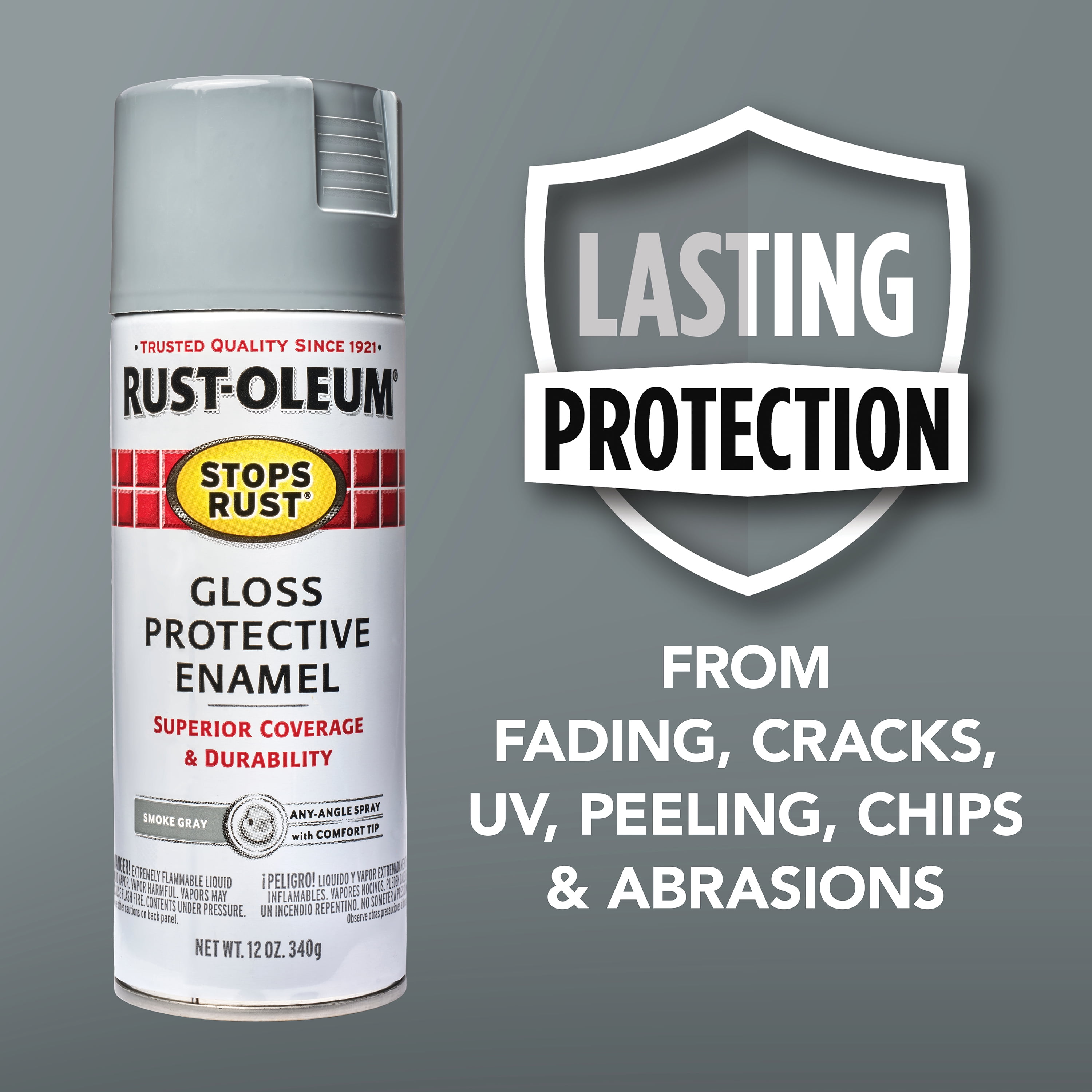 (2 pack) Smoke Gray, Rust-Oleum Stops Rust Protective Enamel Gloss Spray Paint-7786830, 12 oz
