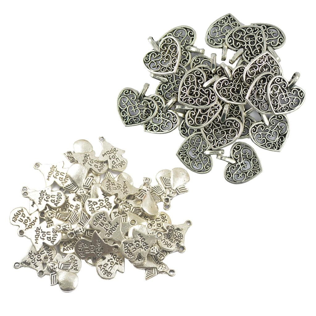 100Pcs Angel Charms Pendants Craft Supplies, heart shaped beads for