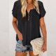 thumbnail image 1 of Puntoco 2024, tops a la moda de verano para mujer, blusas informales de manga corta con ojal de encaje y cuello en V liso para mujer, 1 of 6