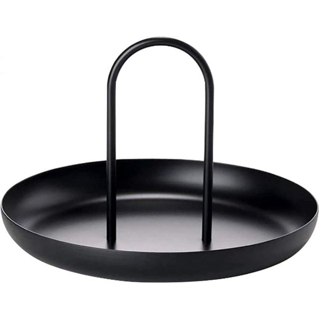 Plateau de Service Rond en Métal avec Poignée Plateau de Service Rangement pour Bijoux Organisateur pour Comptoir de Cuisine Centre de Table Salle à Manger Table -Noir