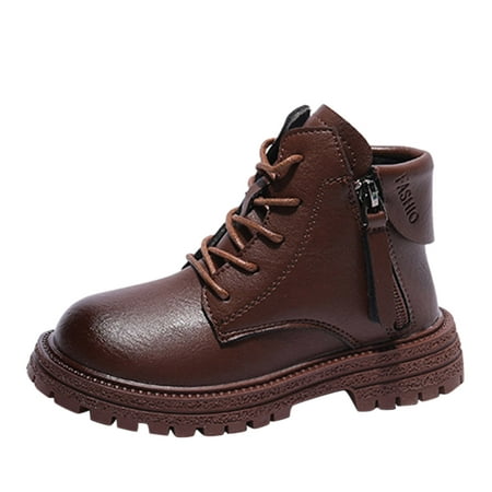 

ZMHEGW Winter Children Boots Boys And Girls Ankle Boots Round Toe Thick Sole Non Slip Solid Color Warm Both Sides Zipper Simple Style