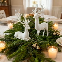 KOYPTL 2Pcs Christmas Reindeer Figurines Decorations,Tabletop Ornaments Sitting & Standing Deer Statues Elk Figurine for Home Table Wine Cabinet Wine Cellar Trinkets Holiday Winter Decor(White)