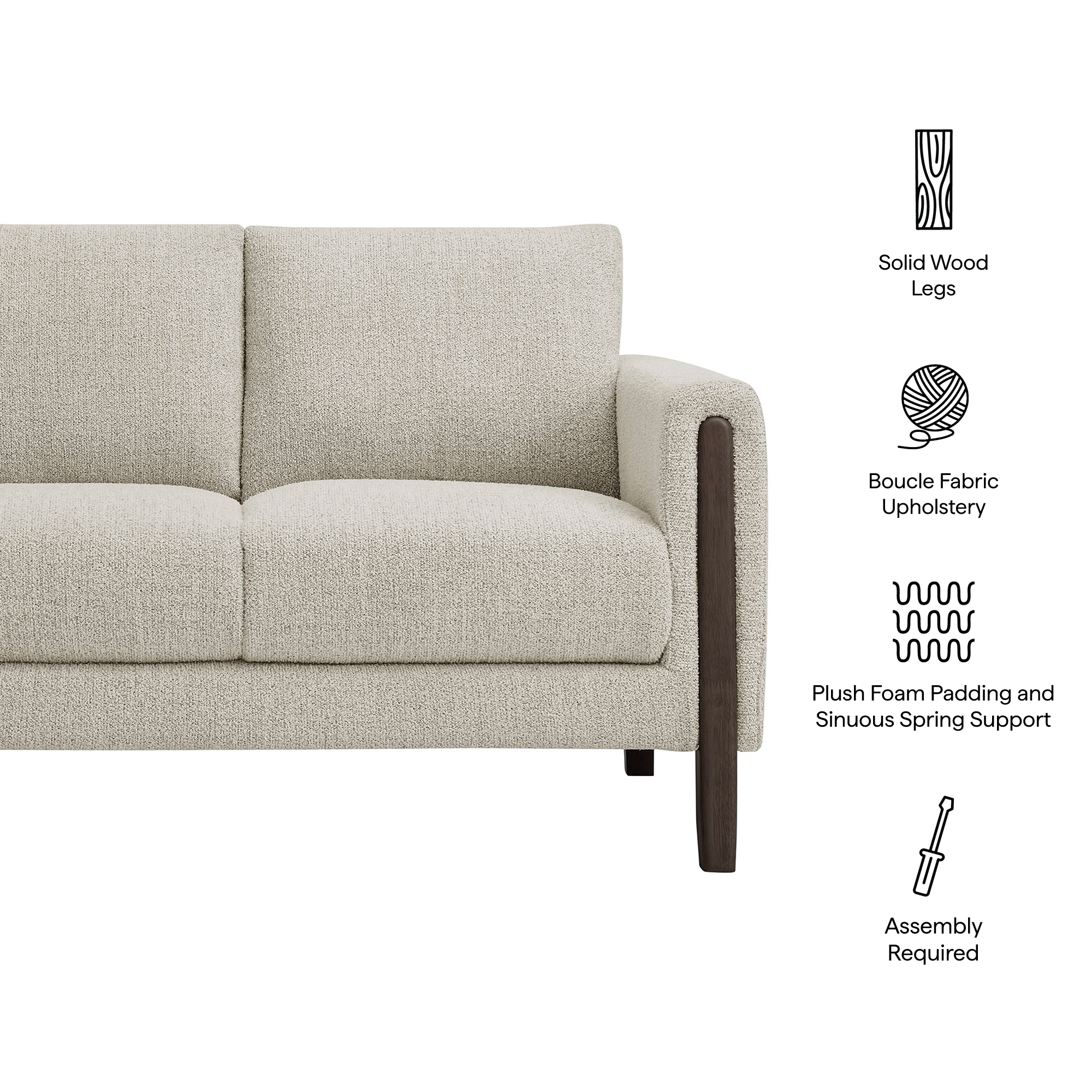 Hawken Boucle Fabric Loveseat in Parchment Espresso