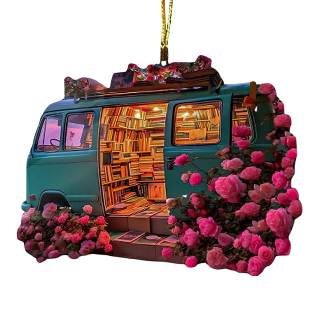 Garden Library Ornament Acrylic Books Stacked Book Lovers Library Bookshelf Decorations Hanging Literary Bookish For Librarian Book Lovers R Mini Christmas Ornament Hangers Chain for Stained Glass