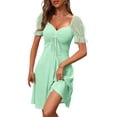 thumbnail image 3 of Womens Summer Sweetheart Neck Short Puff Sleeve Mini Drawstring Casual Slim Flowy Dress Sundress, 3 of 6