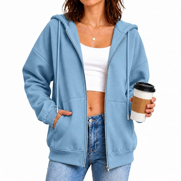 POROPL Sweatshirts for Women,Zip Up Hoodie Oversized Casual Long Sleeve Fleece Jacket with Pockets